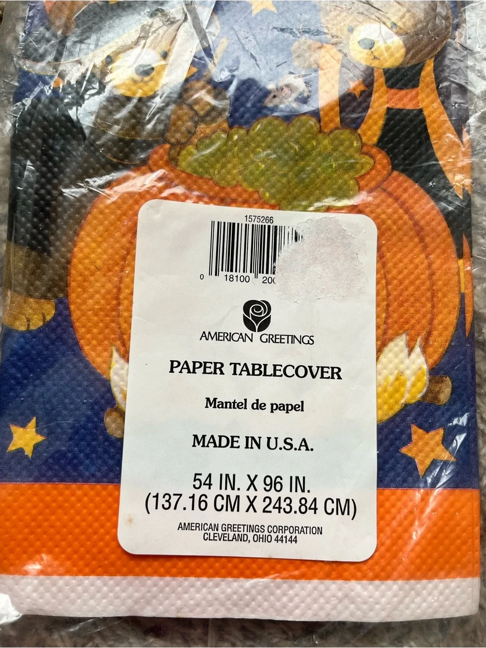 American Greetings Halloween Teddy Bear Paper table cloth